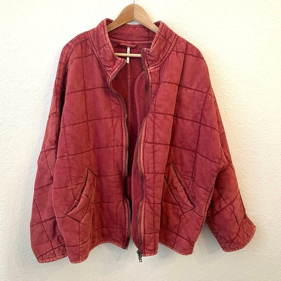 Free People Dolman Quilted Knit Jacket XL Cherry Juice Oversized Cotton Full Zip - Picture 6 of 16